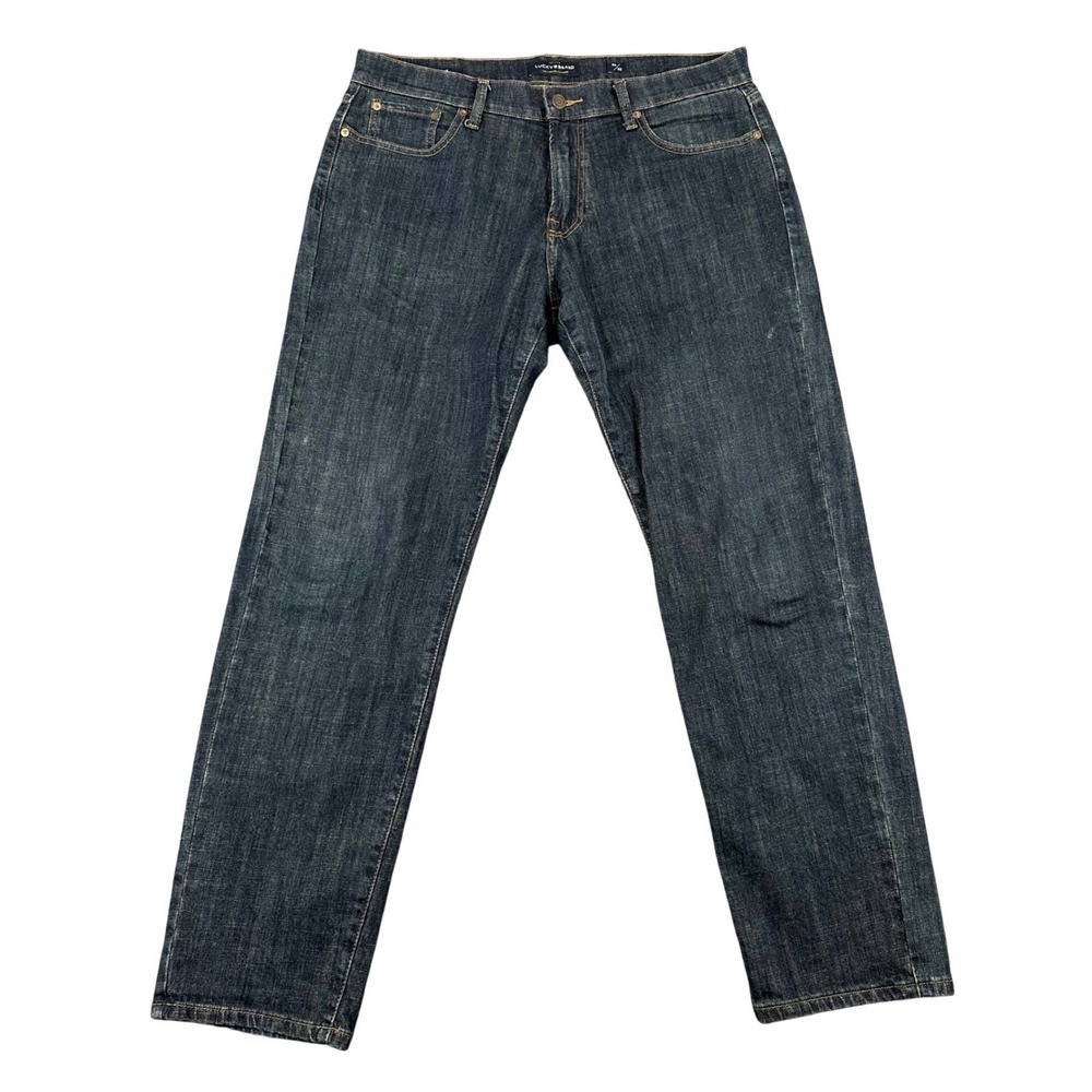Lucky Brand 221 Straight Jeans Mens 36x32 Dark Wash Blue Denim Stretch